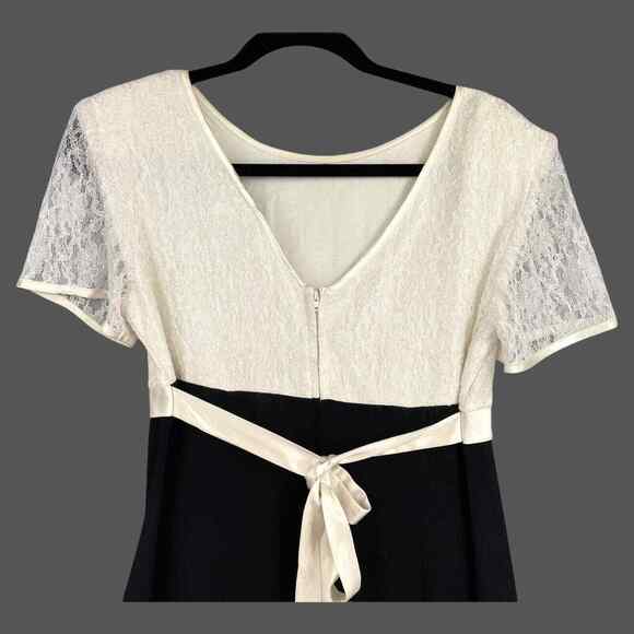VTG 90s Dress 7/8 Empire Waist Black White Lace Maxi Event Elegant Party Modest - Picture 6 of 12